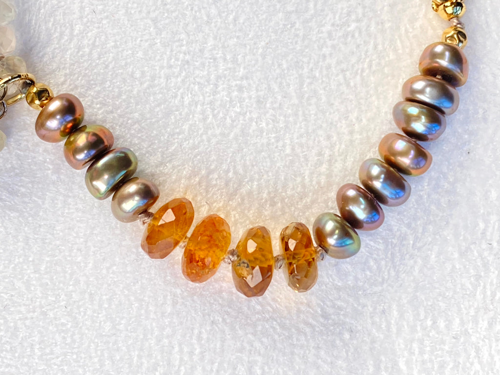 Beige Pearl Citrine Moonstone Bracelet Gold and Silver