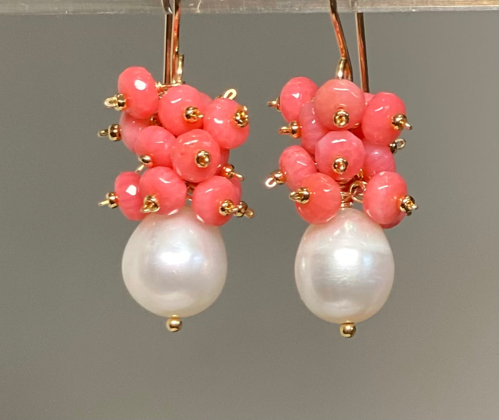 Pearl and Coral Cluster Earrings with Opals