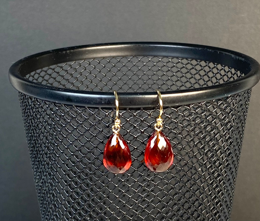 AAA Spessartine Garnet Faceted Pear Briolette Dangle Earrings 14k Gold Fill