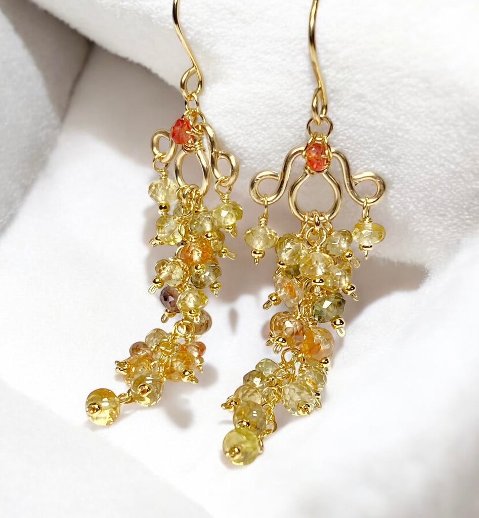 RESERVED for Sandra - Natural Gemstone Zircon Cluster Dangle Earrings Gold Fill