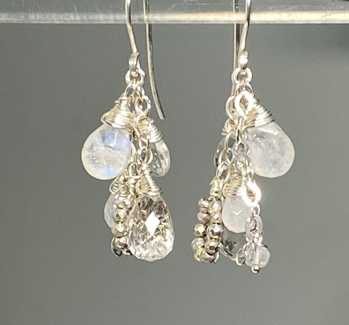 Crystal Quartz Dangle Earrings Sterling Silver Moonstone