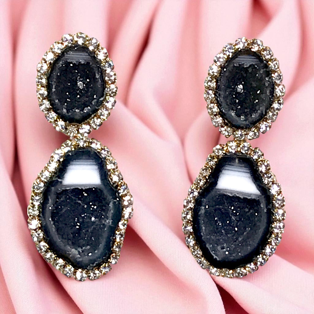 Black and White Tabasco Geode Earrings Double Dangle RARE