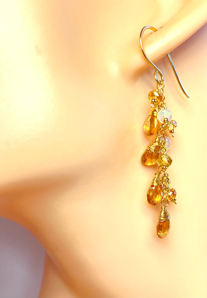 Golden Topaz and Natural Zircon Dangle Earrings Gold Fill 4