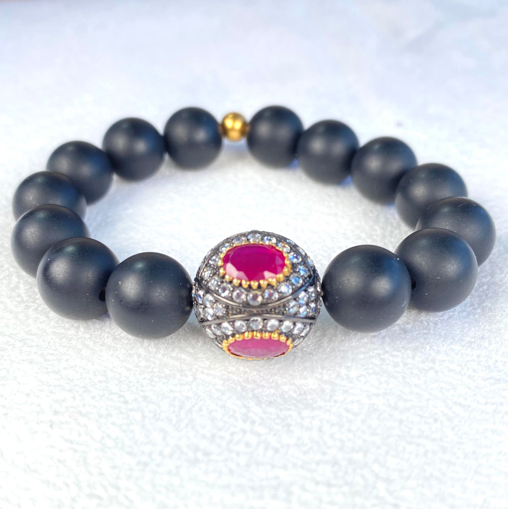 Ruby and Black Onyx Stretch Layering Bracelet - Doolittle