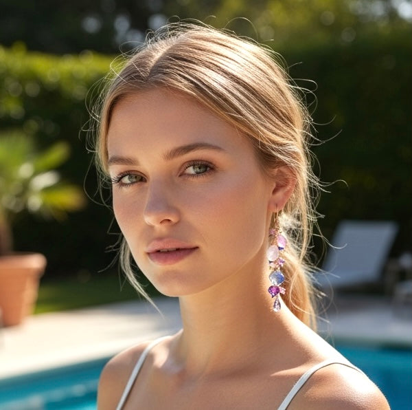 Rose Gold Boho Dangle Earrings with Kyanite, Amethyst & Moonstone | Handmade Gemstone Jewelry