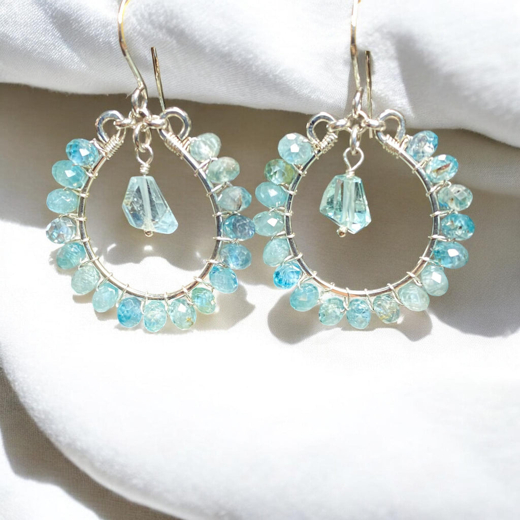 Aquamarine, Gem Blue Zircon Chandelier Hoop Earrings Sterling Silver - Doolittle