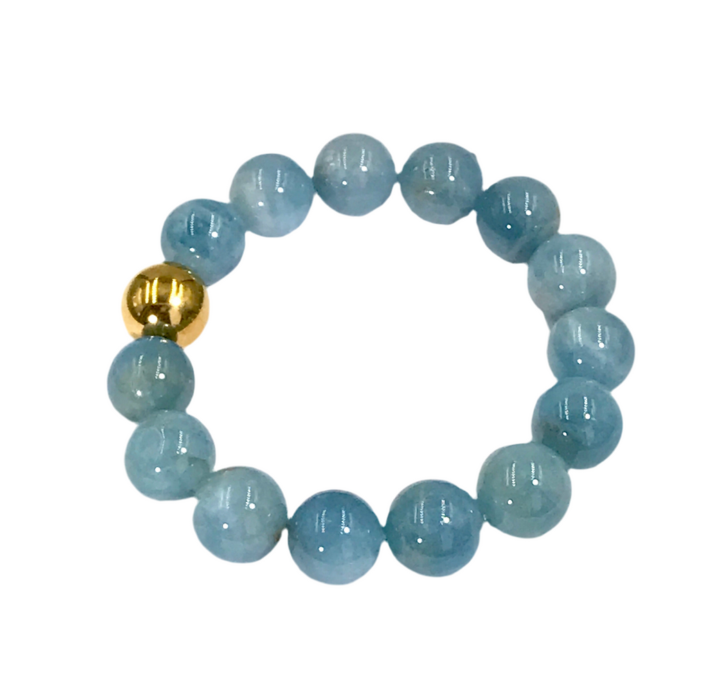 Blue Aquamarine Stretch Stacking Bracelet Gold