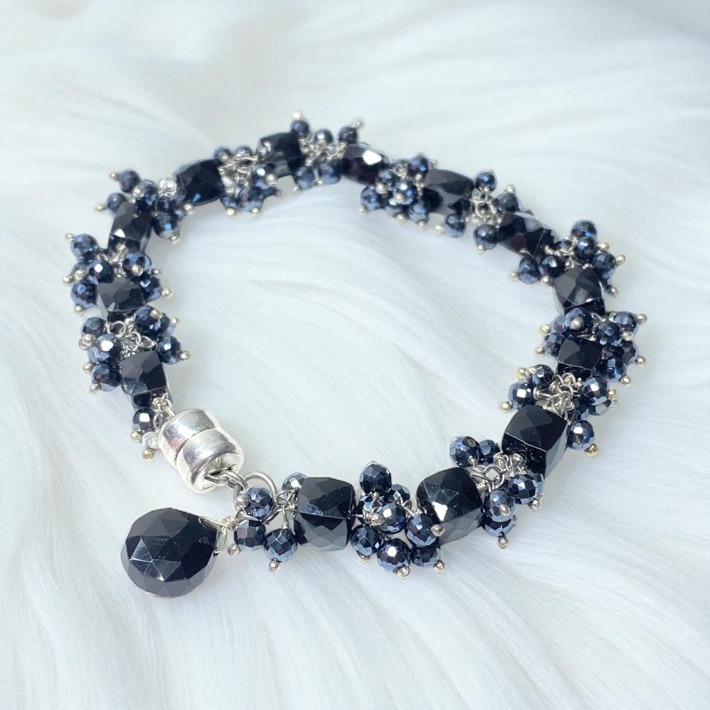 Black Spinel Cluster Bracelet Sterling Silver