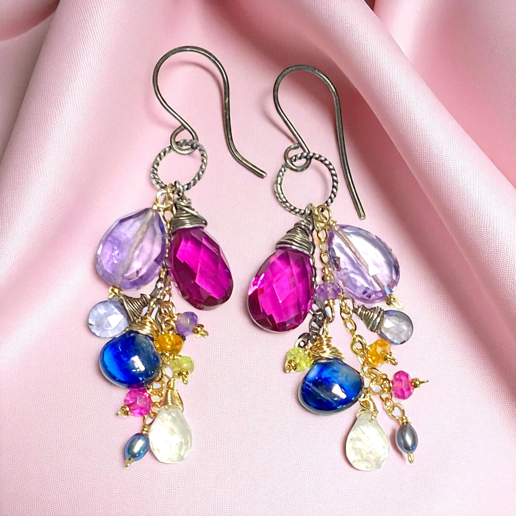 Blue Violet Gemstone Dangle Earrings, Mixed Metals 2