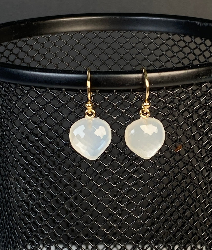 White Moonstone Gemstone Heart Dangle Earrings 14k Gold Fill