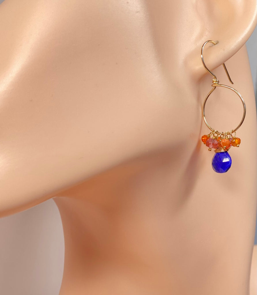 Mexican Fire Opal and Blue Lapis Earrings