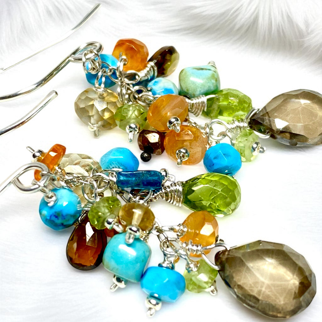 Turquoise Carnelian Gem Dangle Earrings