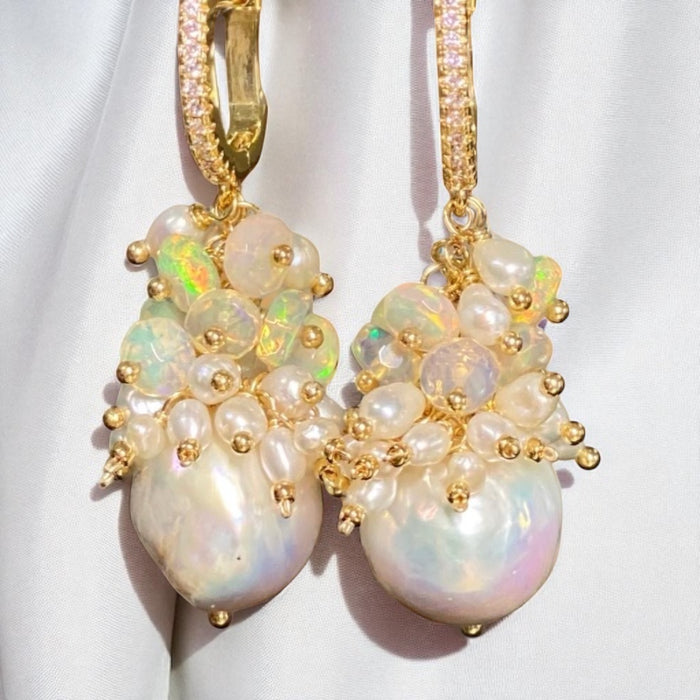 Baroque Edison Pearl and Gold Fill Cluster Earrings