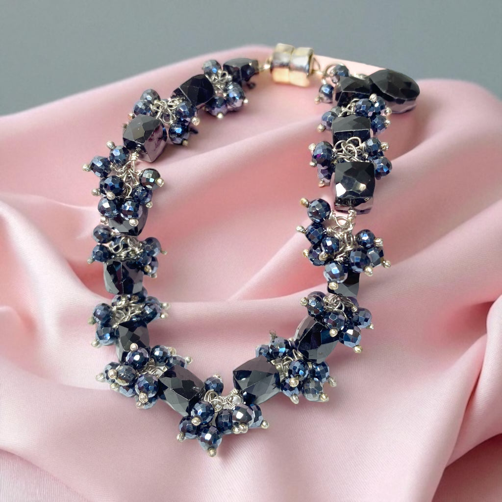 Black Spinel Cluster Bracelet Sterling Silver