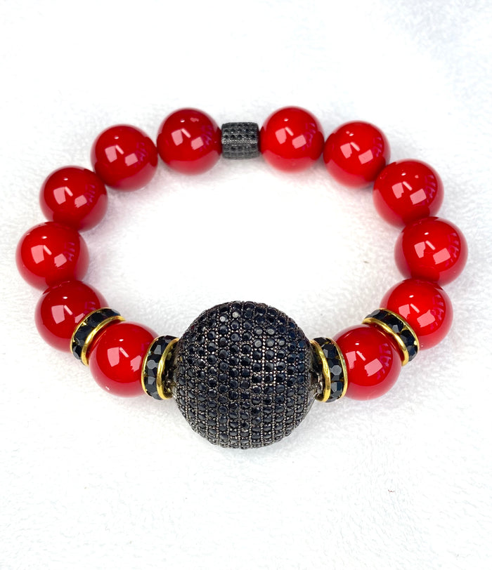 Red and Black Pave Bead Stretch Layering Bracelet - Doolittle