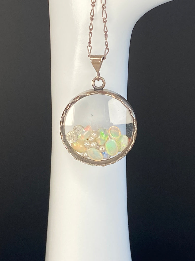 Opal, Moonstone and Pearl Shake Locket Necklace in Sterling Silver