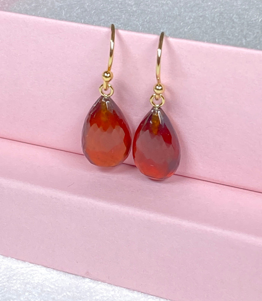 AAA Spessartine Garnet Faceted Pear Briolette Dangle Earrings 14k Gold Fill