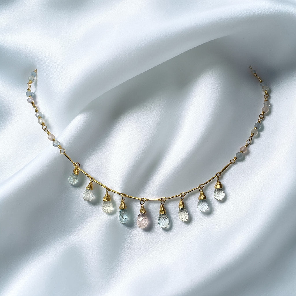 Aquamarine Morganite Dainty Dangle Necklace Gold Fill - Doolittle