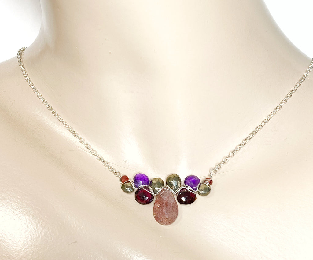 Lepidocrosite Pendant Sterling Silver, Garnet, Amethyst