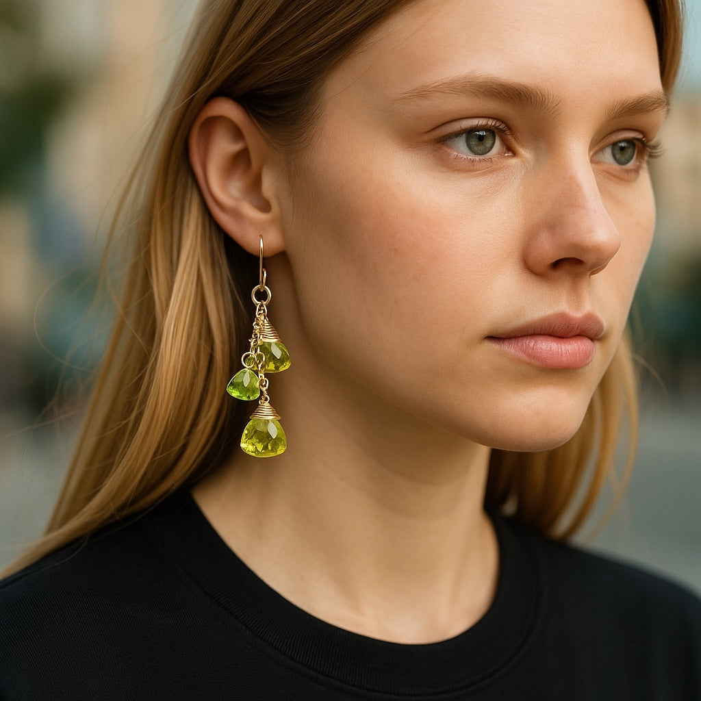 Peridot and Quartz Dangle Earrings Sterling Silver