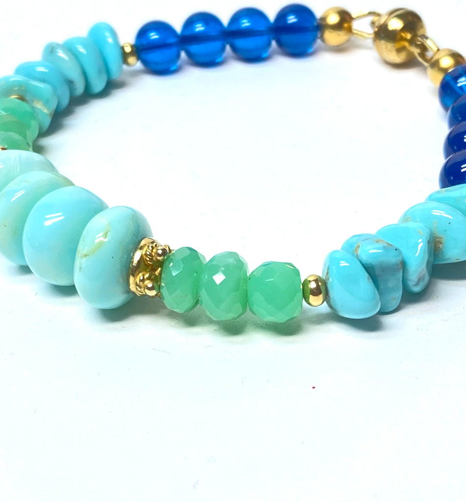 Turquoise Gemstone Bracelet, Chrysoprase Blue Opal Magnetic Clasp Bracelet - Doolittle