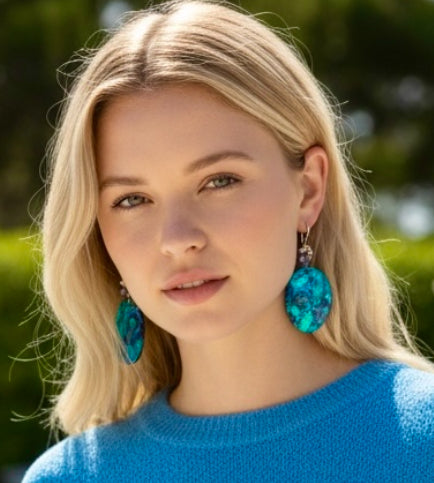 Blue Abalone Statement Dangle Earrings Sterling Silver - Doolittle