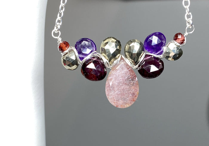 Lepidocrosite Pendant Sterling Silver, Garnet, Amethyst