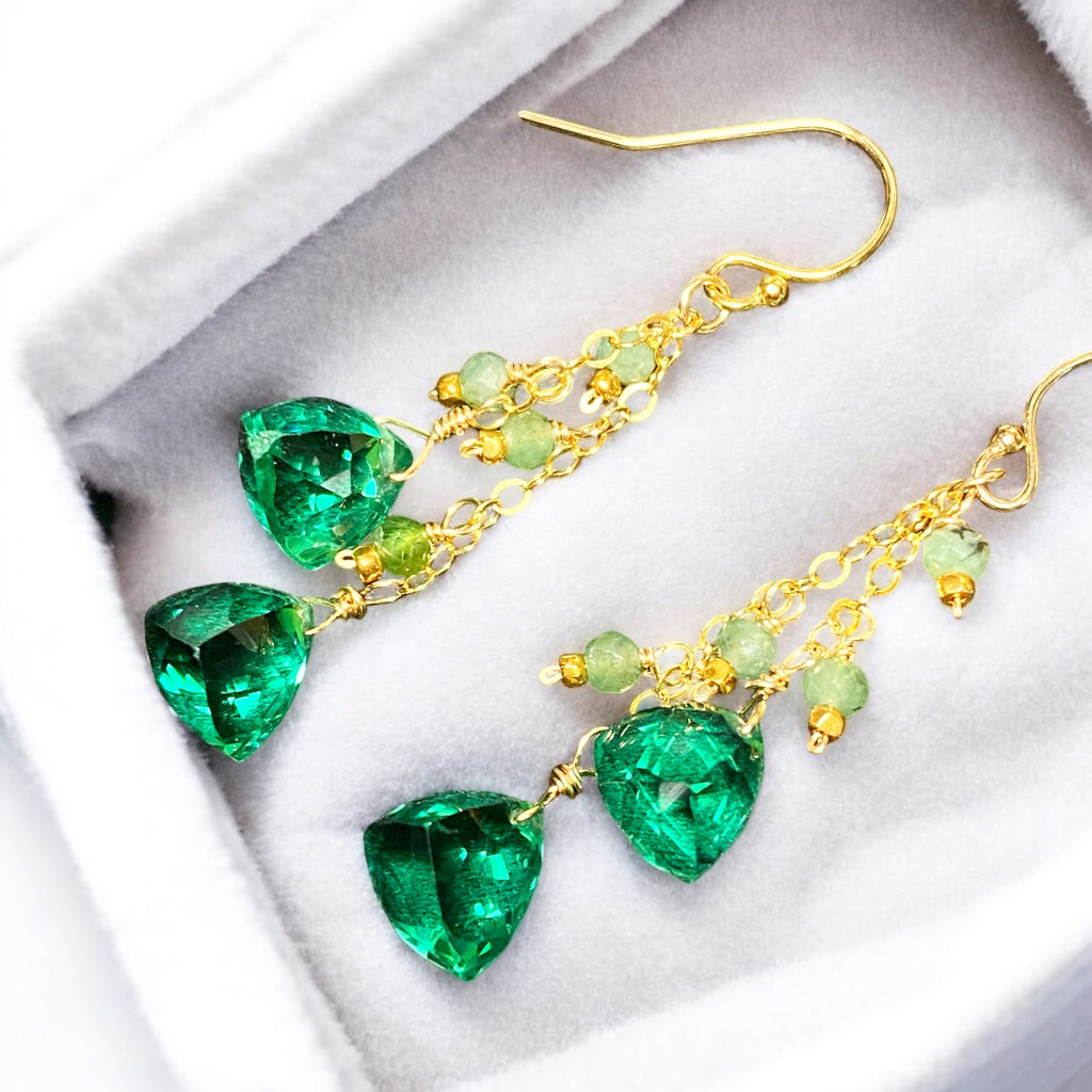 Natural Emerald Dangle Earrings Gold Fill