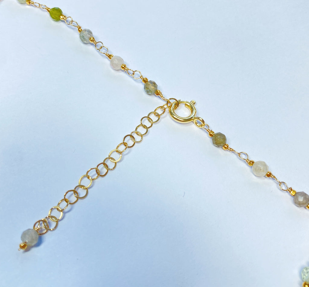 Tourmaline Gold Fill Dangle Necklace Rosary Style Wire Wrap