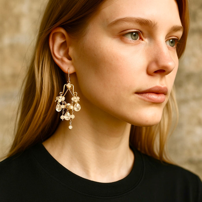 Rainbow Moonstone Rose Gold Chandelier Earrings Boho Bridal Wedding 2