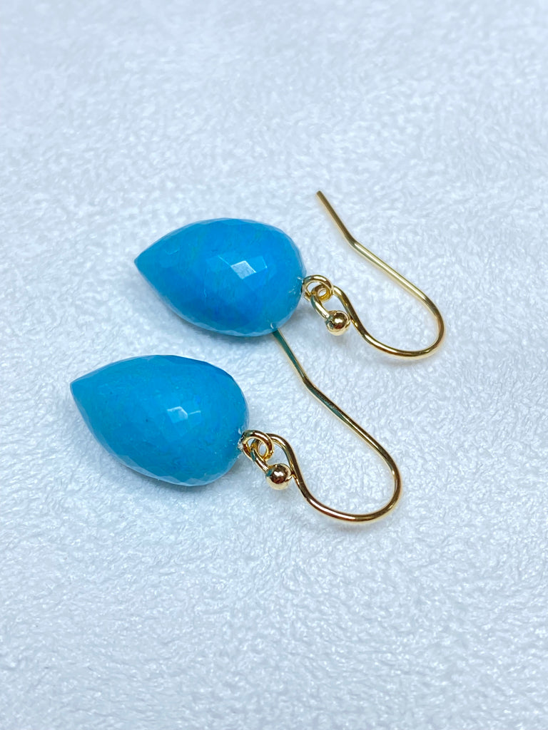 Turquoise Micro Faceted Briolette Long Drop Earrings 14k Gold Fill