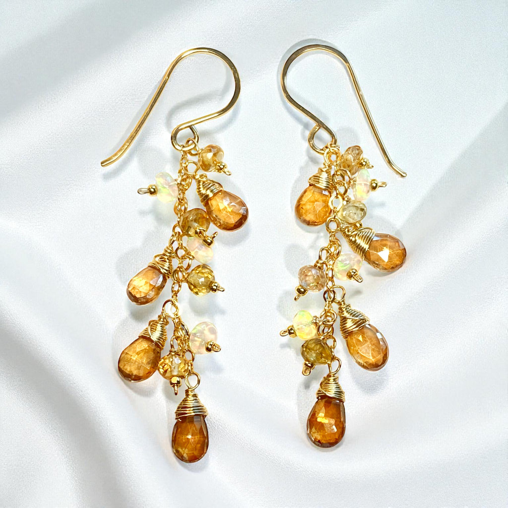Golden Topaz and Natural Zircon Dangle Earrings Gold Fill 4