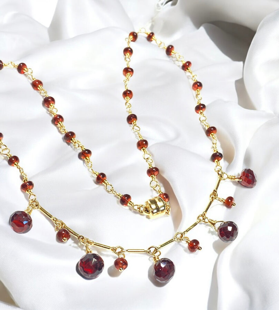 Red Garnet Gold Fill Dangle Necklace