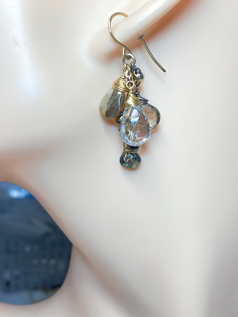 Crystal Quartz and Gold Mixed Metal Dangle Earrings - Doolittle