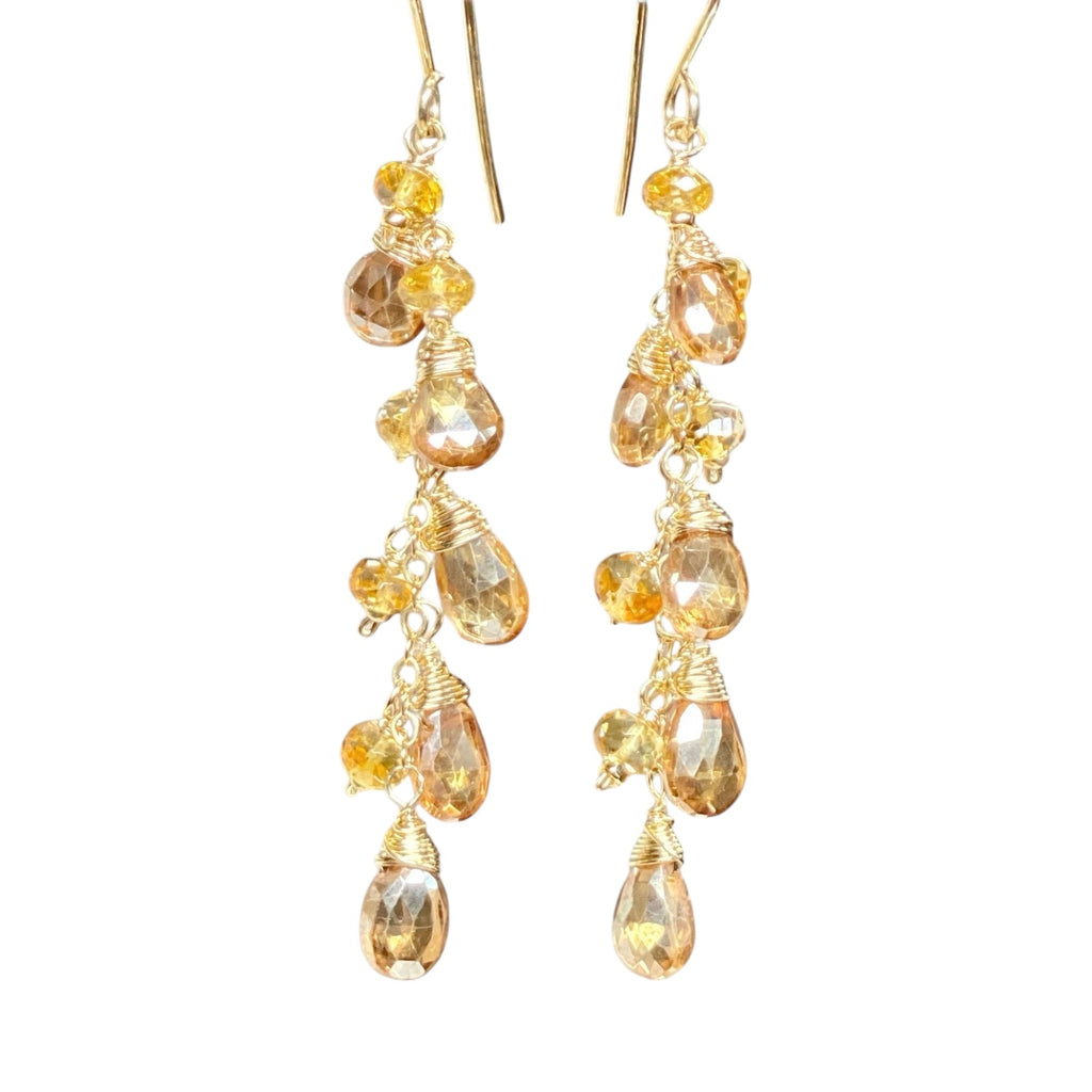 Golden Topaz and Citrine Dangle Earrings Gold Fill