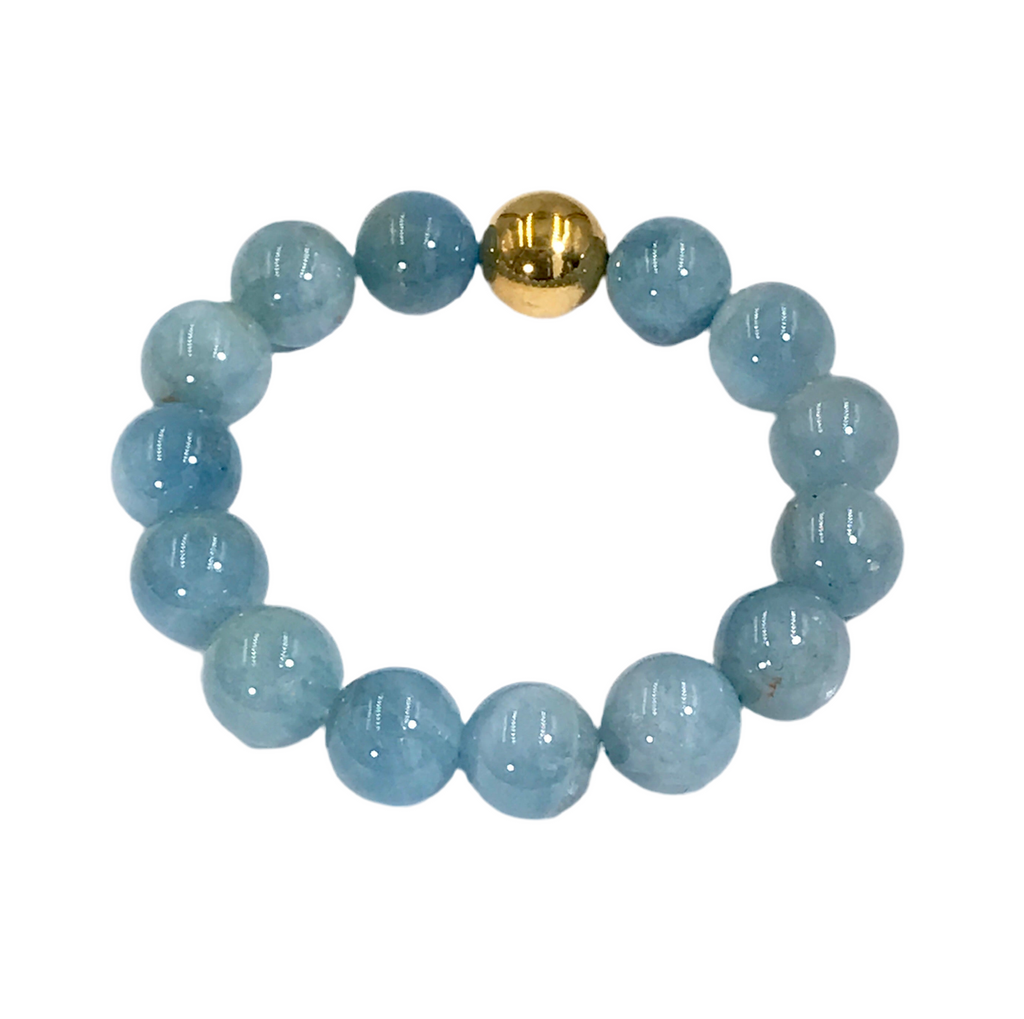 Blue Aquamarine Stretch Stacking Bracelet Gold