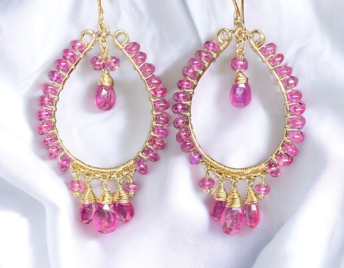 Pink Sapphire Chandelier Hoop Earrings Gold Fill - Doolittle