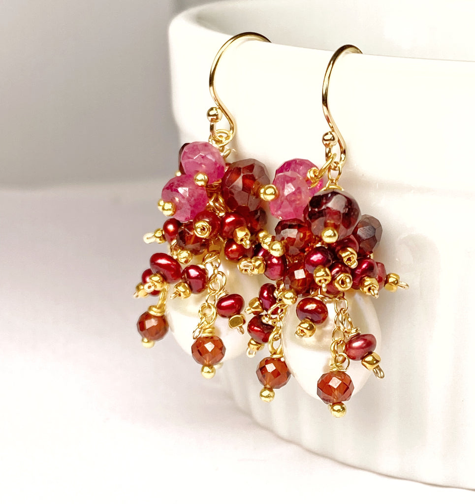 Red, White, Sapphire, Opal and Pearl Earrings 2