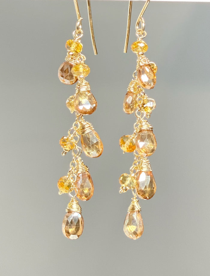 Golden Topaz and Citrine Dangle Earrings Gold Fill