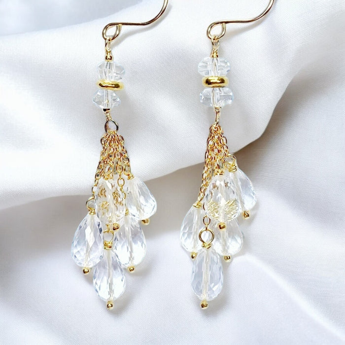 Crystal Quartz Tassel Earrings, Gold Fill