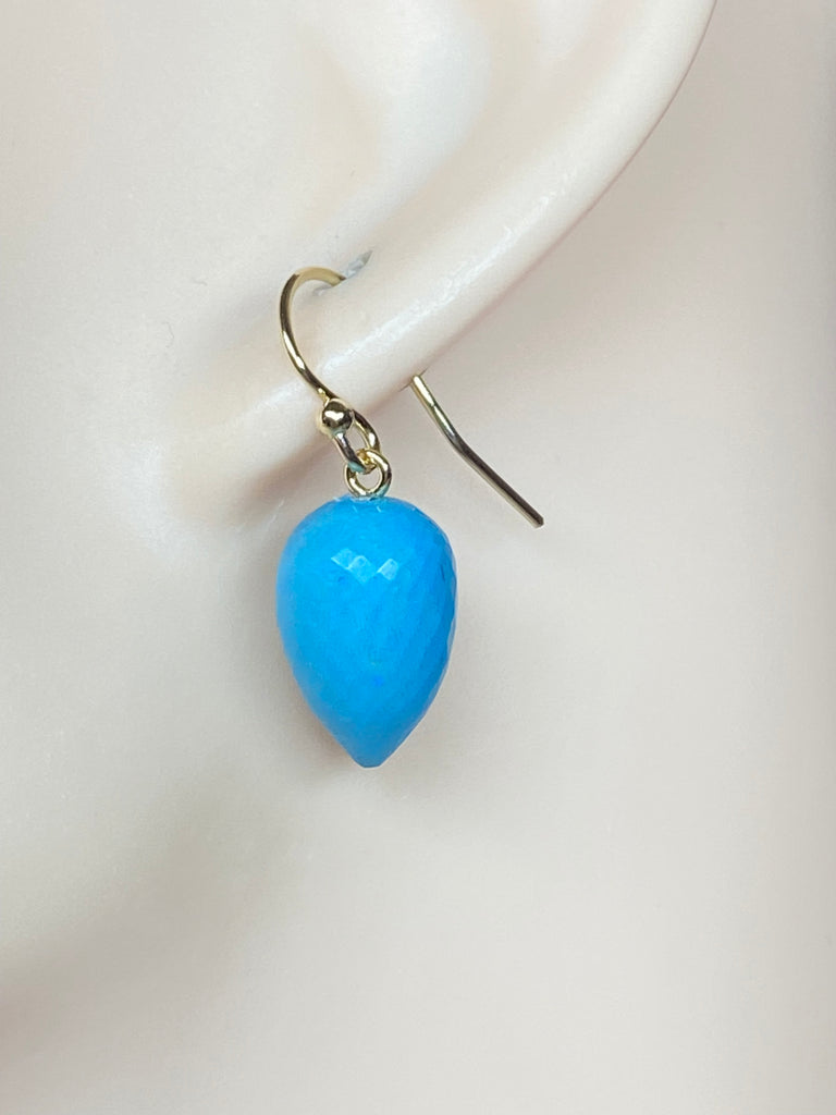 Turquoise Micro Faceted Briolette Long Drop Earrings 14k Gold Fill