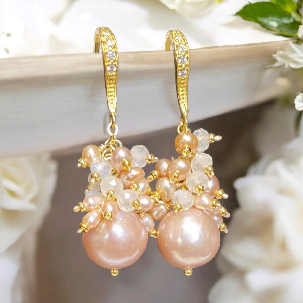 Blush Pink Edison Pearl Cluster Earrings Gold Fill