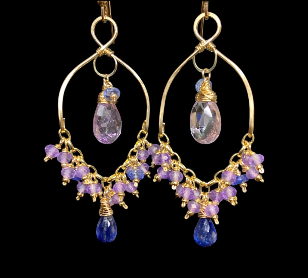 Lavender and Blue Gemstone Chandelier Dangle Earrings 14kt Gold Fill