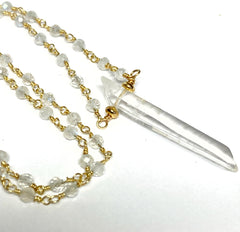 Dainty Rainbow Moonstone and Crystal Quartz Necklace Gold