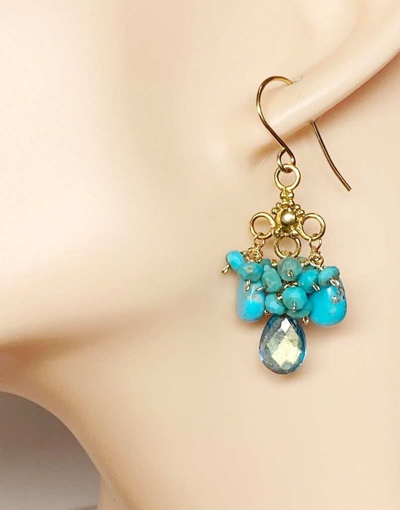 Turquoise Chandelier and Handmade Chandelier Gold Earring
