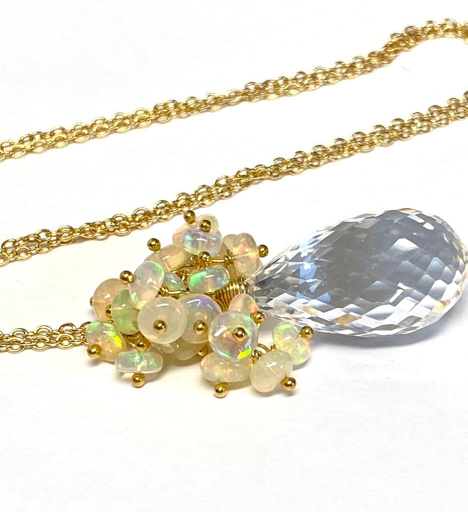 Clear Crystal Quartz Opal Cluster Pendant Necklace - Doolittle