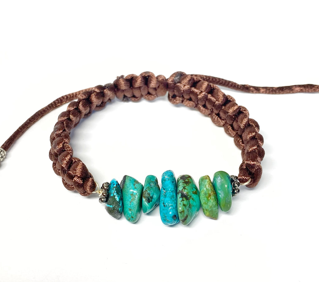 Turquoise Nugget Gemstone Brown Macrame Bracelet Boho