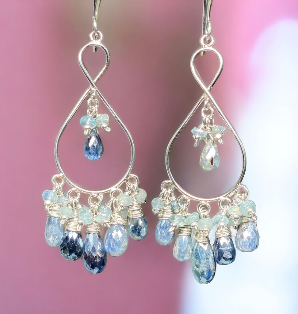Blue Gemstone Sterling Silver Boho Chandelier Earrings