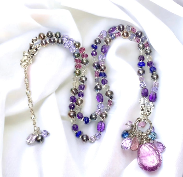 RESERVED for MICHELE - Amethyst Necklace, Kunzite Pendant Multi Gemstone Necklace