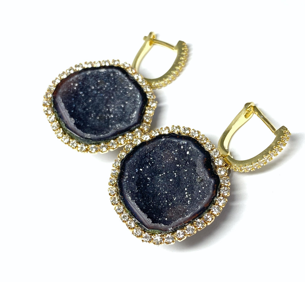 Black Tabasco Geode Earrings Diamond Style Statement Earrings